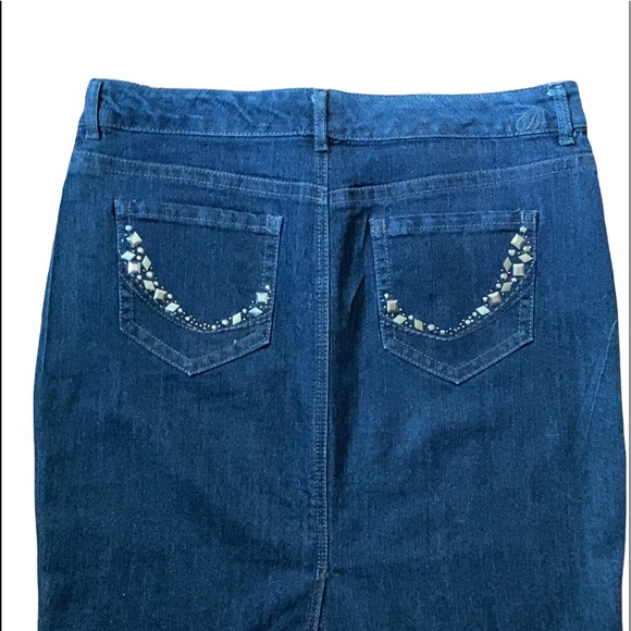 Denim Shirt, Dark Blue Midi Denim Skirt, Code Bleu Denim Skirt, Midi Denim Skirt - Picture 2 of 13